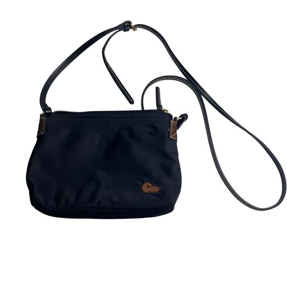 Dooney and Burke Black Brown Small Duck Crossbody Purse Bag Pink Inside Nylon - Picture 1 of 14